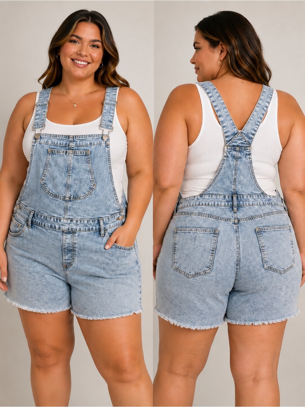 DD77 Acid Wash Denim Overall Shorts | Size Large